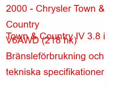 2000 - Chrysler Town & Country
Town & Country IV 3.8 i V6AWD (218 hk) Bränsleförbrukning och tekniska specifikationer