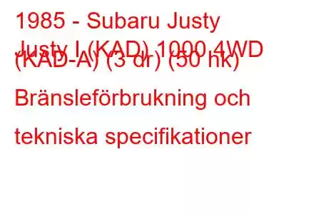 1985 - Subaru Justy
Justy I (KAD) 1000 4WD (KAD-A) (3 dr) (50 hk) Bränsleförbrukning och tekniska specifikationer