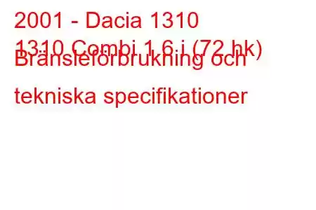 2001 - Dacia 1310
1310 Combi 1.6 i (72 hk) Bränsleförbrukning och tekniska specifikationer