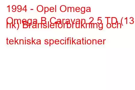 1994 - Opel Omega
Omega B Caravan 2.5 TD (131 hk) Bränsleförbrukning och tekniska specifikationer