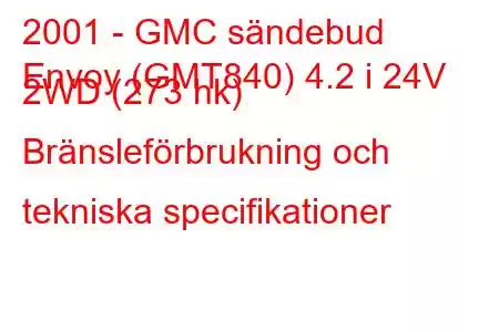 2001 - GMC sändebud
Envoy (GMT840) 4.2 i 24V 2WD (273 hk) Bränsleförbrukning och tekniska specifikationer