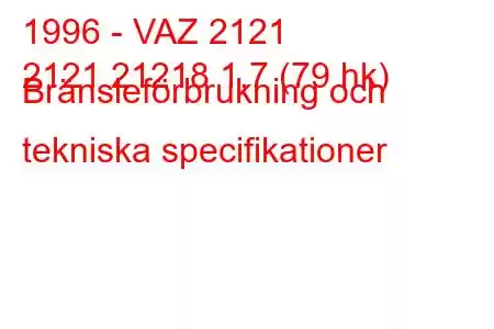 1996 - VAZ 2121
2121 21218 1,7 (79 hk) Bränsleförbrukning och tekniska specifikationer