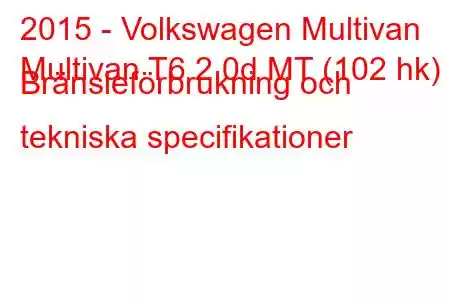 2015 - Volkswagen Multivan
Multivan T6 2.0d MT (102 hk) Bränsleförbrukning och tekniska specifikationer