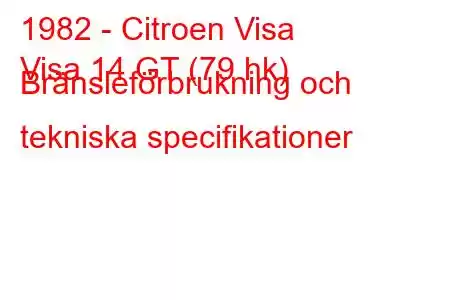 1982 - Citroen Visa
Visa 14 GT (79 hk) Bränsleförbrukning och tekniska specifikationer