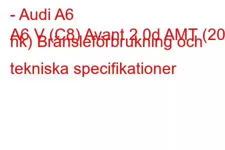 - Audi A6
A6 V (C8) Avant 2.0d AMT (204 hk) Bränsleförbrukning och tekniska specifikationer