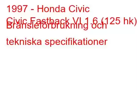 1997 - Honda Civic
Civic Fastback VI 1.6 (125 hk) Bränsleförbrukning och tekniska specifikationer