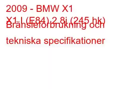 2009 - BMW X1
X1 I (E84) 2.8i (245 hk) Bränsleförbrukning och tekniska specifikationer