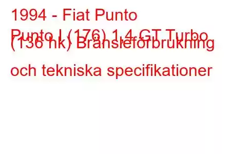 1994 - Fiat Punto
Punto I (176) 1,4 GT Turbo (136 hk) Bränsleförbrukning och tekniska specifikationer