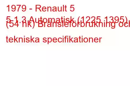 1979 - Renault 5
5 1.3 Automatisk (1225 1395) (54 hk) Bränsleförbrukning och tekniska specifikationer