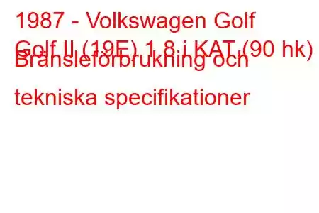 1987 - Volkswagen Golf
Golf II (19E) 1.8 i KAT (90 hk) Bränsleförbrukning och tekniska specifikationer