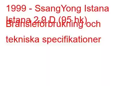 1999 - SsangYong Istana
Istana 2.9 D (95 hk) Bränsleförbrukning och tekniska specifikationer