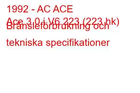 1992 - AC ACE
Ace 3.0 i V6 223 (223 hk) Bränsleförbrukning och tekniska specifikationer