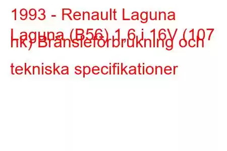 1993 - Renault Laguna
Laguna (B56) 1,6 i 16V (107 hk) Bränsleförbrukning och tekniska specifikationer