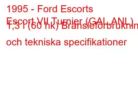 1995 - Ford Escorts
Escort VII Turnier (GAL,ANL) 1,3 i (60 hk) Bränsleförbrukning och tekniska specifikationer