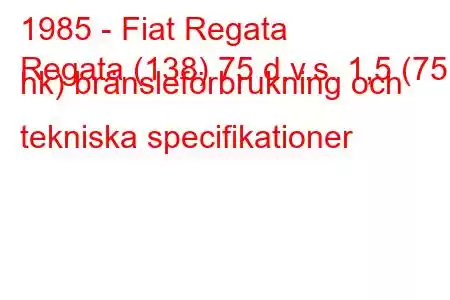 1985 - Fiat Regata
Regata (138) 75 d.v.s. 1,5 (75 hk) bränsleförbrukning och tekniska specifikationer