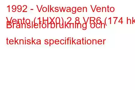 1992 - Volkswagen Vento
Vento (1HX0) 2.8 VR6 (174 hk) Bränsleförbrukning och tekniska specifikationer