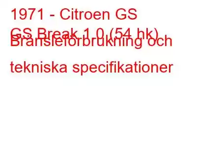 1971 - Citroen GS
GS Break 1.0 (54 hk) Bränsleförbrukning och tekniska specifikationer