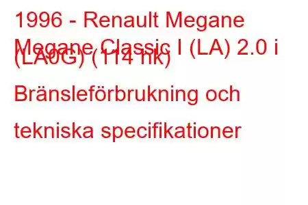 1996 - Renault Megane
Megane Classic I (LA) 2.0 i (LA0G) (114 hk) Bränsleförbrukning och tekniska specifikationer