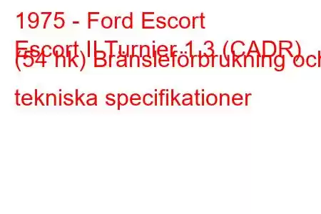 1975 - Ford Escort
Escort II Turnier 1.3 (CADR) (54 hk) Bränsleförbrukning och tekniska specifikationer