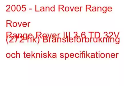 2005 - Land Rover Range Rover
Range Rover III 3.6 TD 32V (272 hk) Bränsleförbrukning och tekniska specifikationer