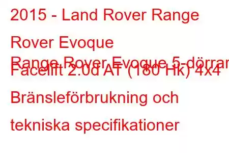 2015 - Land Rover Range Rover Evoque
Range Rover Evoque 5-dörrars Facelift 2.0d AT (180 Hk) 4x4 Bränsleförbrukning och tekniska specifikationer