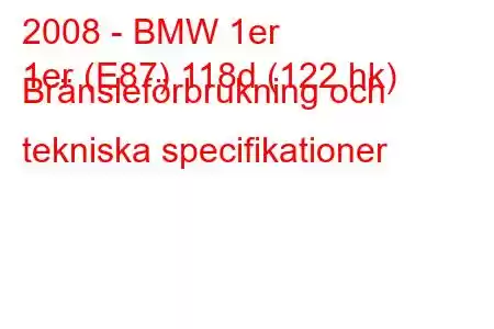 2008 - BMW 1er
1er (E87) 118d (122 hk) Bränsleförbrukning och tekniska specifikationer