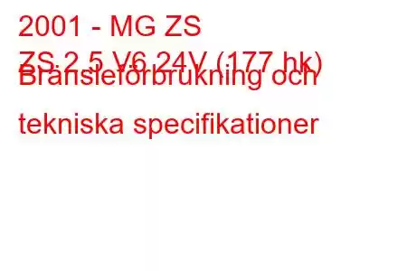 2001 - MG ZS
ZS 2.5 V6 24V (177 hk) Bränsleförbrukning och tekniska specifikationer