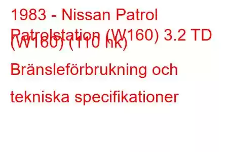 1983 - Nissan Patrol
Patrolstation (W160) 3.2 TD (W160) (110 hk) Bränsleförbrukning och tekniska specifikationer