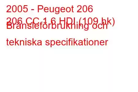 2005 - Peugeot 206
206 CC 1.6 HDI (109 hk) Bränsleförbrukning och tekniska specifikationer