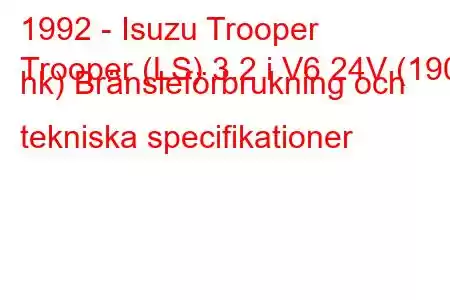 1992 - Isuzu Trooper
Trooper (LS) 3.2 i V6 24V (190 hk) Bränsleförbrukning och tekniska specifikationer