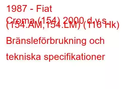 1987 - Fiat
Croma (154) 2000 d.v.s. (154.AM,154.LM) (116 Hk) Bränsleförbrukning och tekniska specifikationer