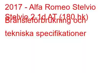 2017 - Alfa Romeo Stelvio
Stelvio 2.1d AT (180 hk) Bränsleförbrukning och tekniska specifikationer