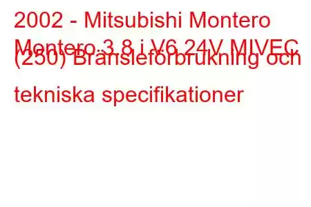 2002 - Mitsubishi Montero
Montero 3.8 i V6 24V MIVEC (250) Bränsleförbrukning och tekniska specifikationer