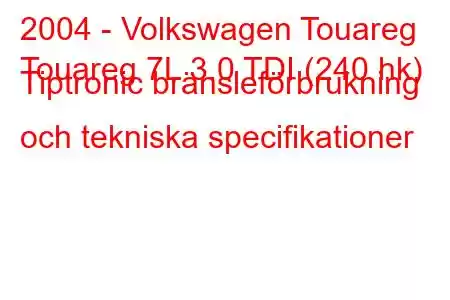 2004 - Volkswagen Touareg
Touareg 7L 3.0 TDI (240 hk) Tiptronic bränsleförbrukning och tekniska specifikationer