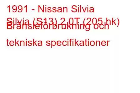 1991 - Nissan Silvia
Silvia (S13) 2.0T (205 hk) Bränsleförbrukning och tekniska specifikationer