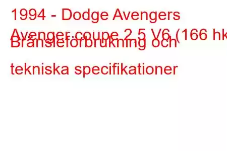 1994 - Dodge Avengers
Avenger coupe 2,5 V6 (166 hk) Bränsleförbrukning och tekniska specifikationer