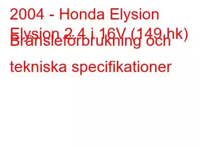 2004 - Honda Elysion
Elysion 2.4 i 16V (149 hk) Bränsleförbrukning och tekniska specifikationer