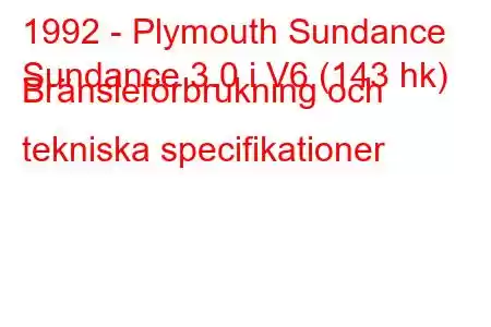 1992 - Plymouth Sundance
Sundance 3.0 i V6 (143 hk) Bränsleförbrukning och tekniska specifikationer