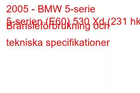 2005 - BMW 5-serie
5-serien (E60) 530 Xd (231 hk) Bränsleförbrukning och tekniska specifikationer