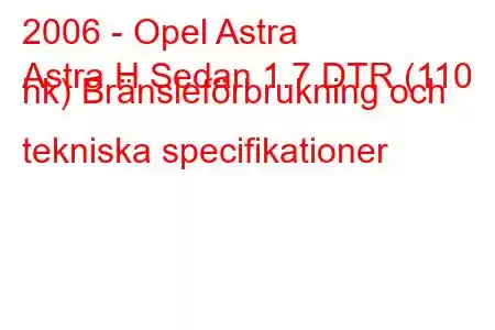 2006 - Opel Astra
Astra H Sedan 1.7 DTR (110 hk) Bränsleförbrukning och tekniska specifikationer