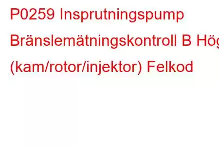 P0259 Insprutningspump Bränslemätningskontroll B Hög (kam/rotor/injektor) Felkod