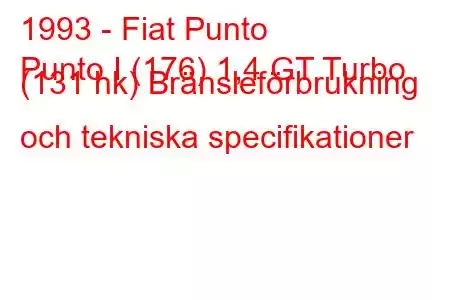 1993 - Fiat Punto
Punto I (176) 1,4 GT Turbo (131 hk) Bränsleförbrukning och tekniska specifikationer