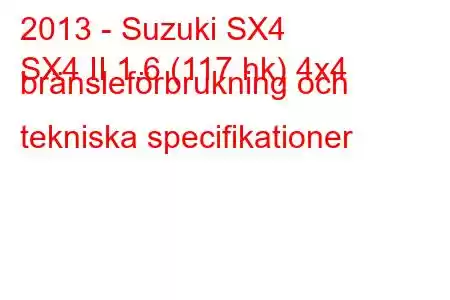 2013 - Suzuki SX4
SX4 II 1.6 (117 hk) 4x4 bränsleförbrukning och tekniska specifikationer