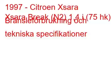 1997 - Citroen Xsara
Xsara Break (N2) 1,4 i (75 hk) Bränsleförbrukning och tekniska specifikationer