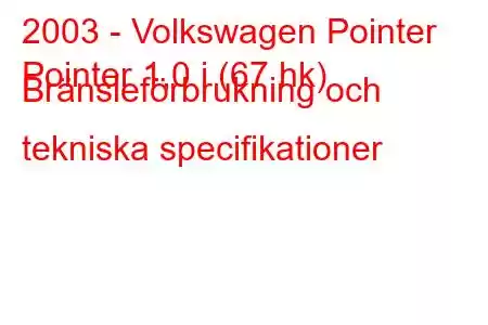 2003 - Volkswagen Pointer
Pointer 1,0 i (67 hk) Bränsleförbrukning och tekniska specifikationer