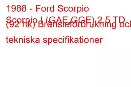 1988 - Ford Scorpio
Scorpio I (GAE,GGE) 2,5 TD (92 hk) Bränsleförbrukning och tekniska specifikationer