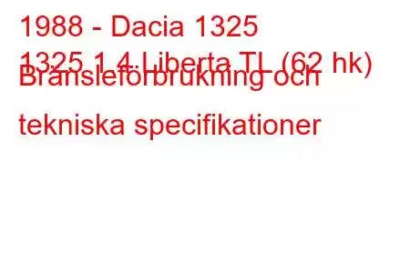 1988 - Dacia 1325
1325 1.4 Liberta TL (62 hk) Bränsleförbrukning och tekniska specifikationer