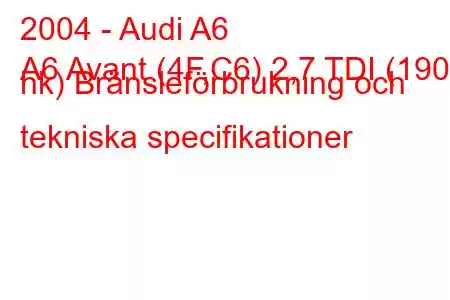 2004 - Audi A6
A6 Avant (4F,C6) 2,7 TDI (190 hk) Bränsleförbrukning och tekniska specifikationer