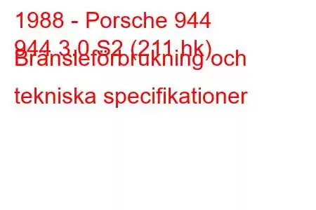 1988 - Porsche 944
944 3.0 S2 (211 hk) Bränsleförbrukning och tekniska specifikationer