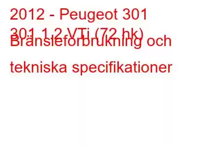 2012 - Peugeot 301
301 1.2 VTi (72 hk) Bränsleförbrukning och tekniska specifikationer